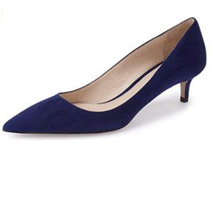 YDN Blue Suede Kitten Heel Pointed Toe Pumps